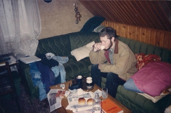 Sarajevo, 1995. Ismail Royer drinking coffee at a friend's in Sarajevo in 1995, on leave.